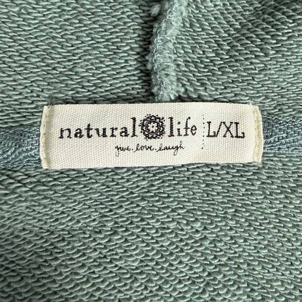 Natural Life Green Raw Hem V-Neck Hoodie Sweatshirt L/XL Boho Oversized Cotton - Picture 2 of 8